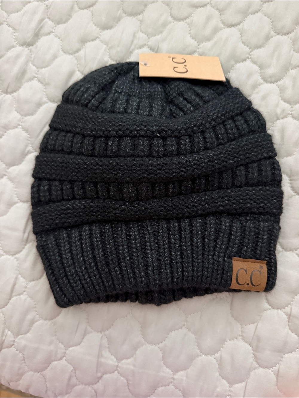 C.C Charcoal Ribbed Knit Beanie
